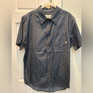Almond Navy Print Short Sleeve Button Down, size Large